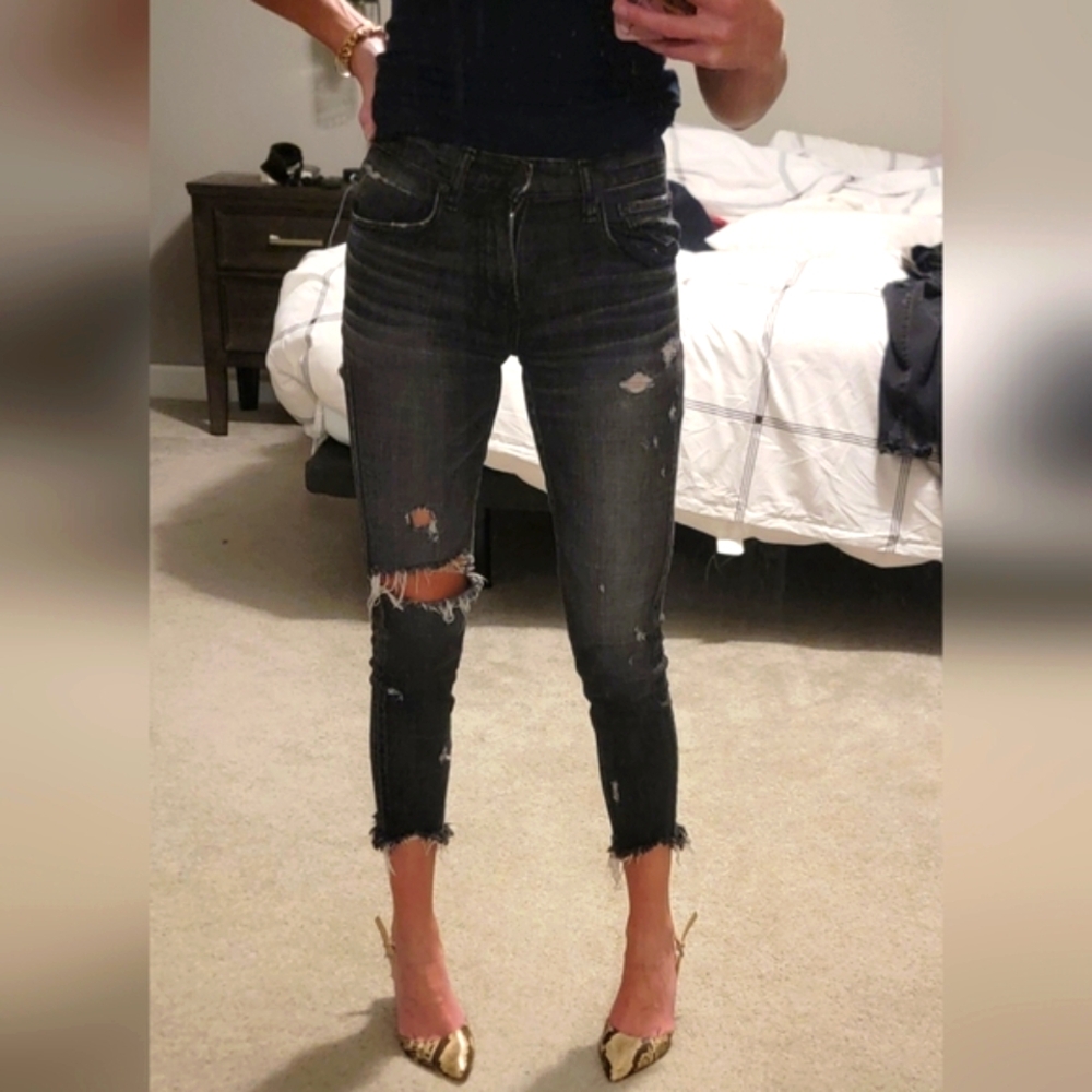 Moussy Black Distressed Ankle Jeans